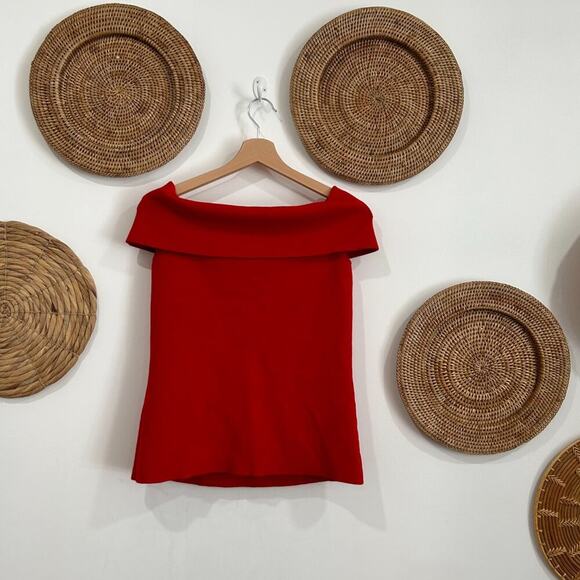 NEW Ann Taylor Red Off Shoulder Heavy Knit Short Sleeve Top Blouse Medium - Picture 2 of 6